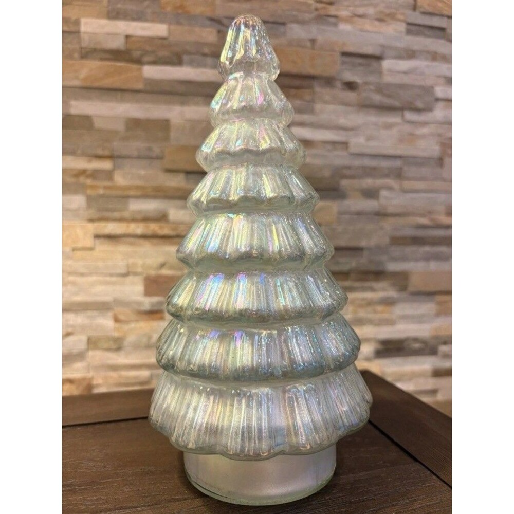 Ashland Glass Iridescent Christmas Tree Figurine Holiday Decor Modern 10 in